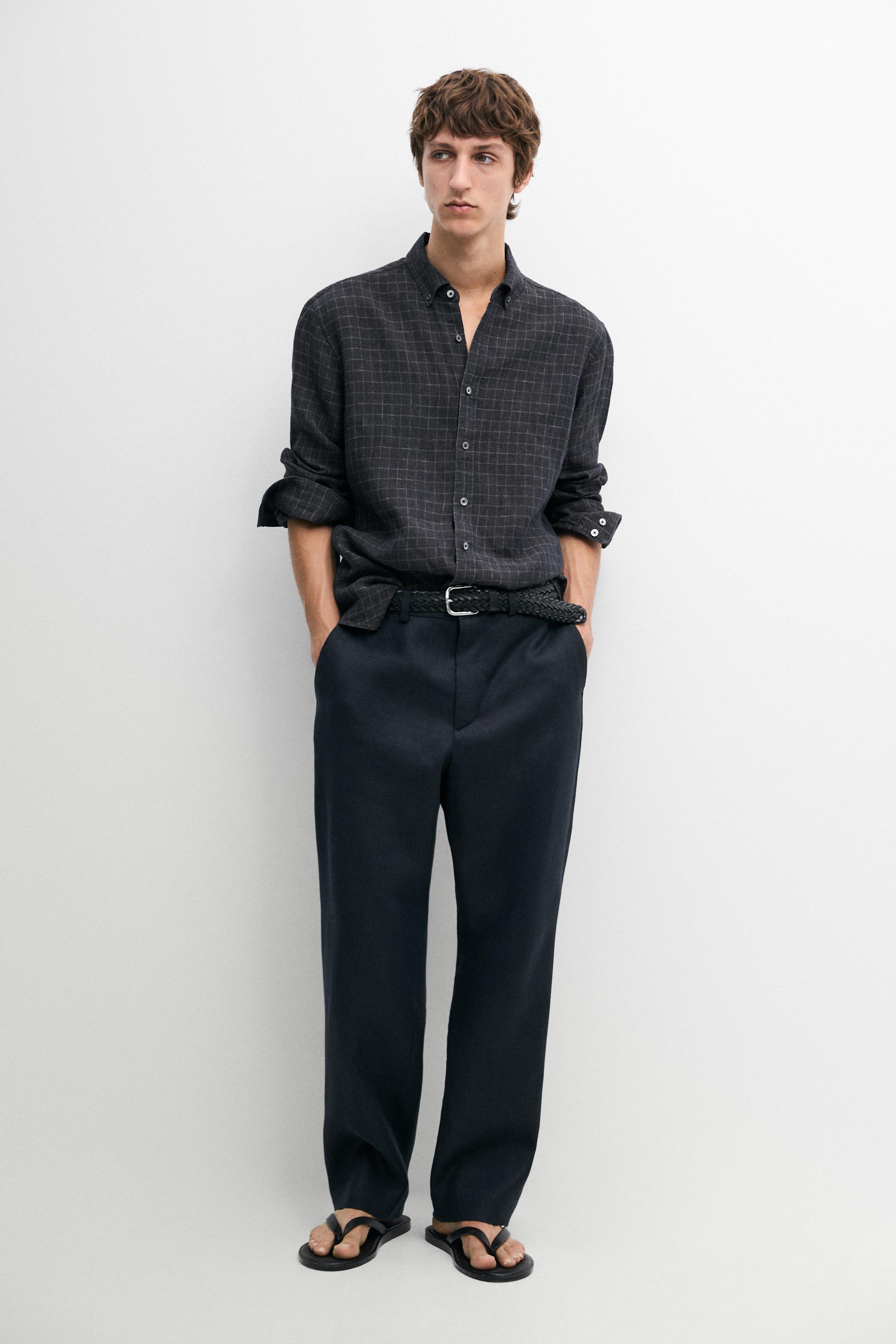 Chemise à carreaux regular fit 100 % lin